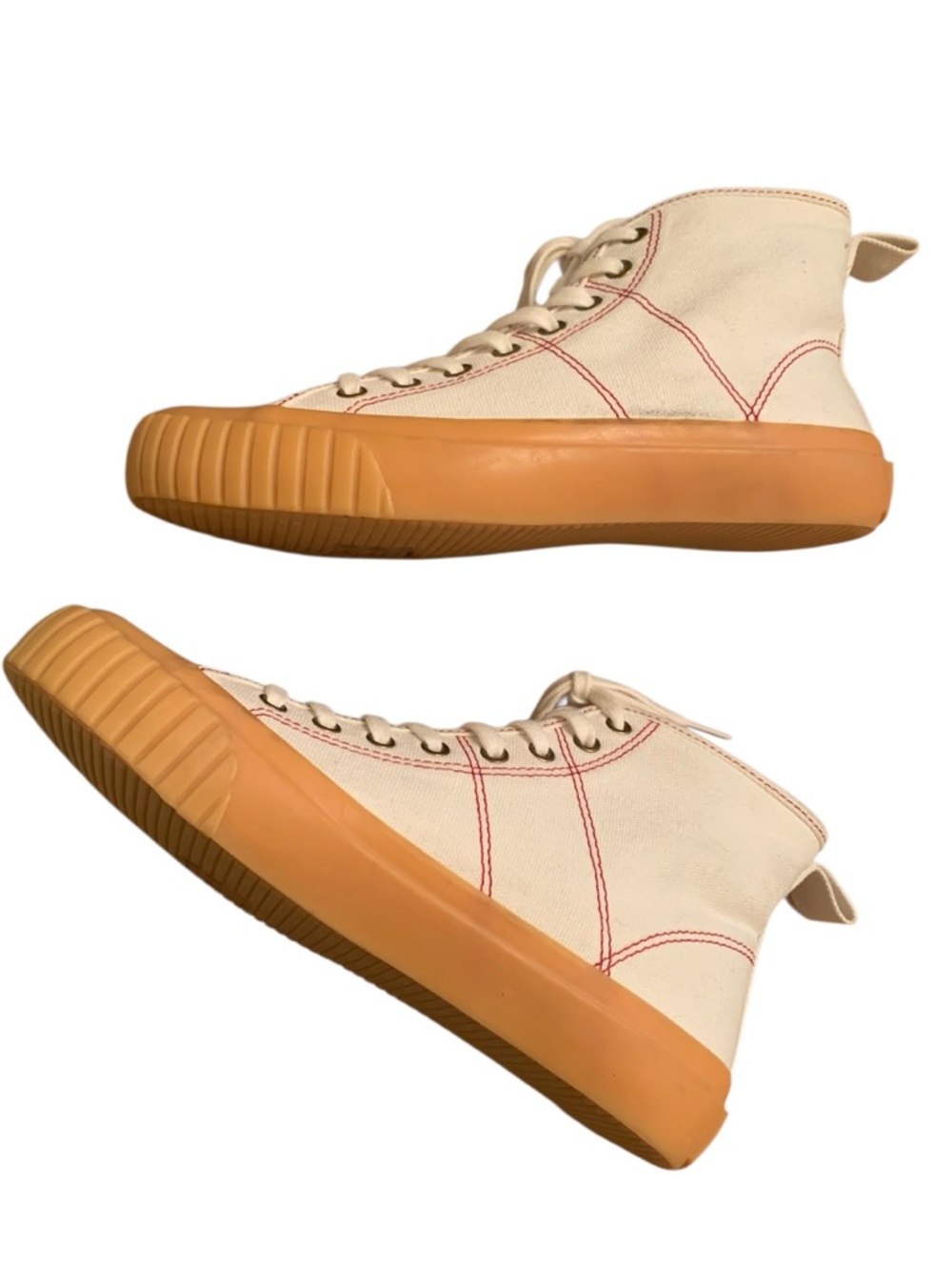 J. Crew Cream Canvas High-Top Sneakers with Tan Gum Sole
